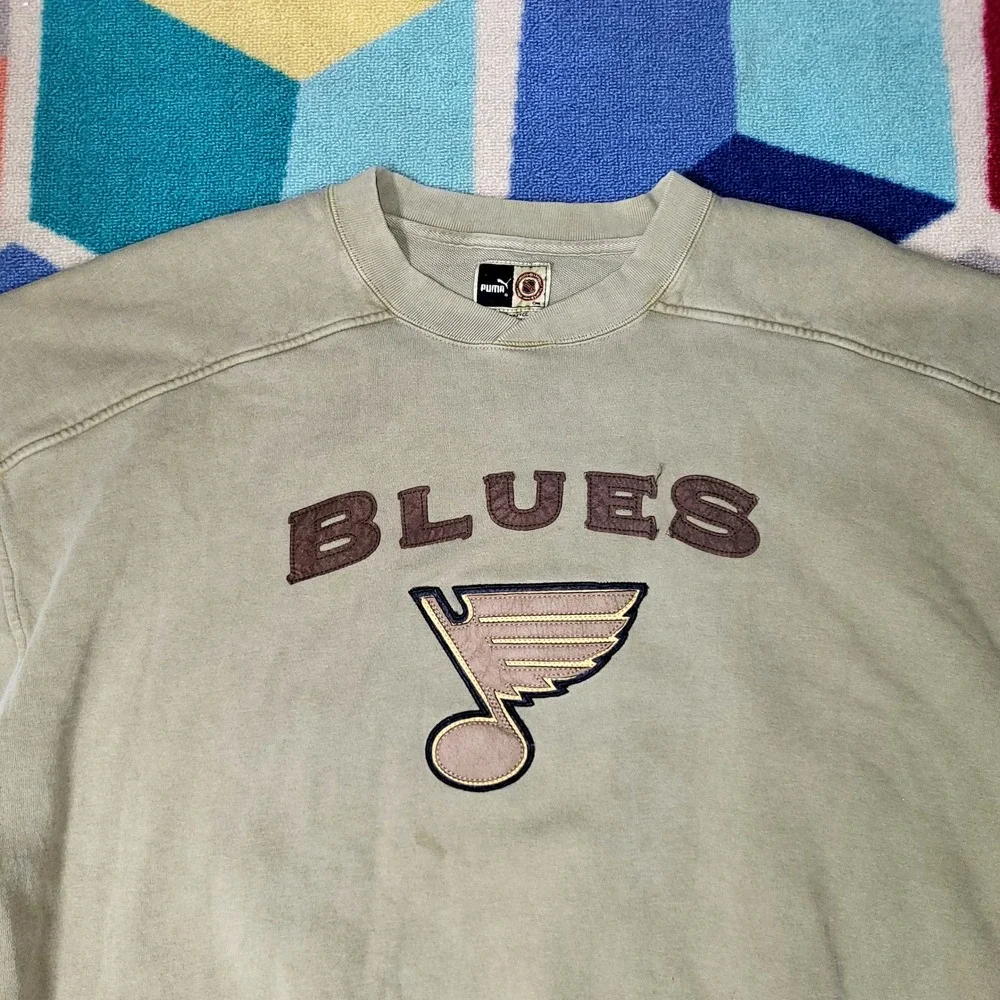 Vintage St Louis Blues Puma Hockey Sweatshirt Crewneck Olive Green XXL‎